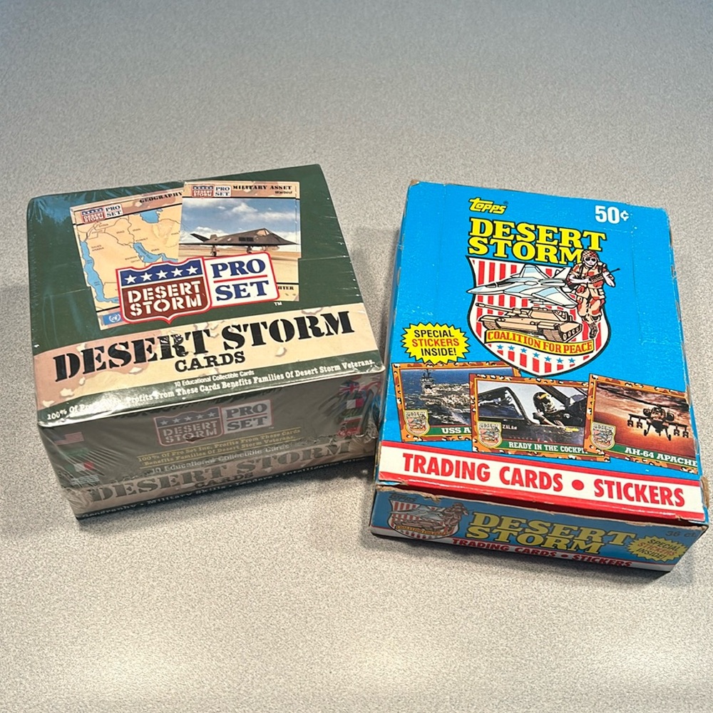 Two Sets of Sealed Desert Storm Pro Set and Topps Trading and Educational Cards